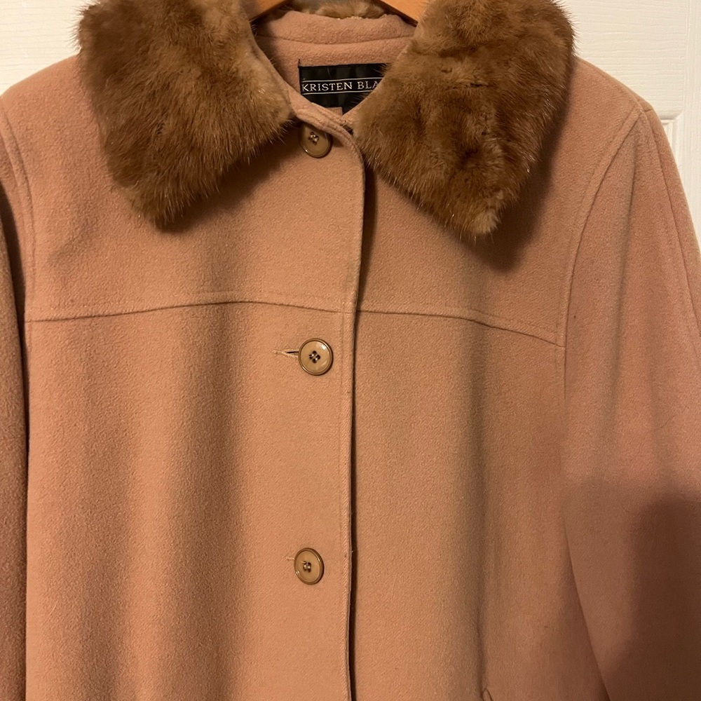 Camel color wool Kristen Blake coat with authentic added mink collar size 6